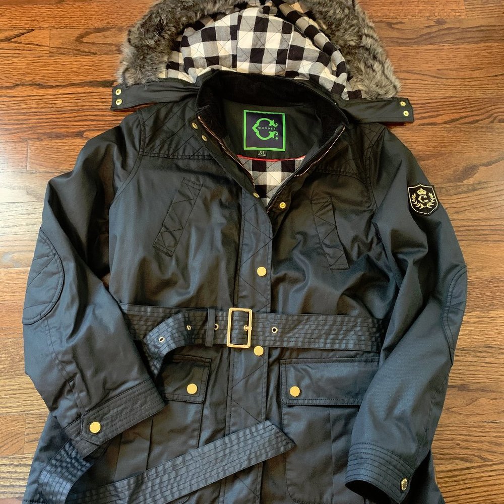 C. Wonder Black Waxed Cotton Belted Jacket Size XL